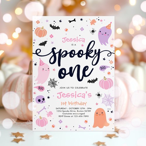 Spooky One Cute Halloween Ghost 1st Birthday Party Invitation