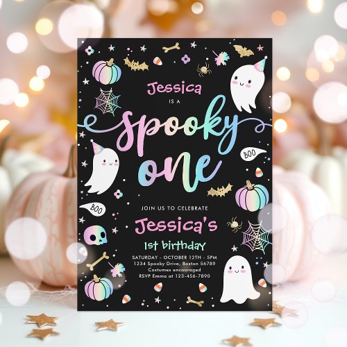 Spooky One Cute Halloween Ghost 1st Birthday Party Invitation