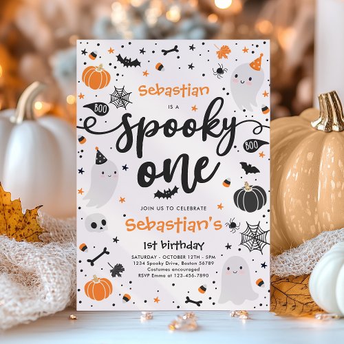 Spooky One Cute Halloween Ghost 1st Birthday Party Invitation