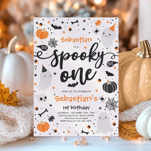 Spooky One Cute Halloween Ghost 1st Birthday Party Invitation (Creator Uploaded)