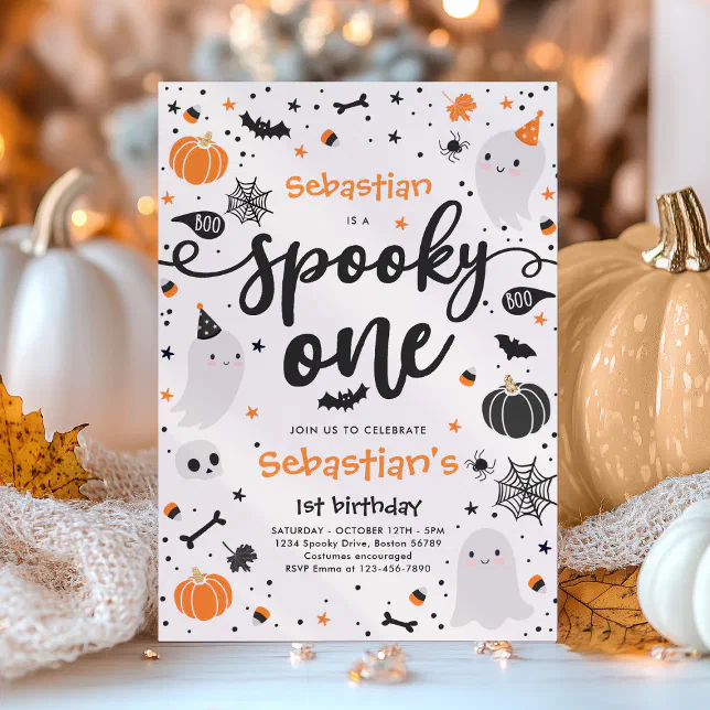 Spooky One Cute Halloween Ghost 1st Birthday Party Invitation | Zazzle