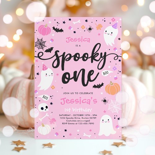 Spooky One Cute Halloween Ghost 1st Birthday Party Invitation