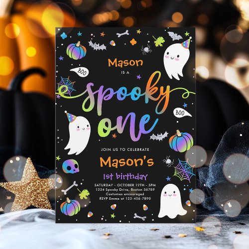 Spooky One Cute Halloween Ghost 1st Birthday Party Invitation