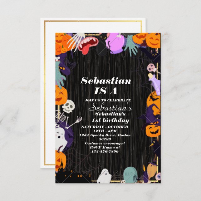 Spooky One Cute Halloween Ghost 1st Birthday Party Invitation (Front/Back)