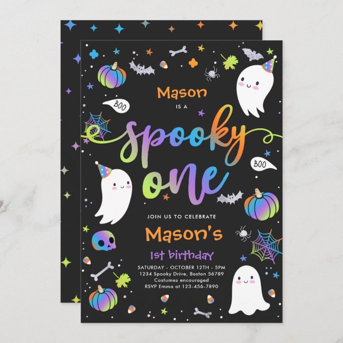 Spooky One Cute Halloween Ghost 1st Birthday Party Invitation