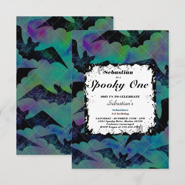 Spooky One Cute Halloween Ghost 1st Birthday Party Invitation (Front/Back)