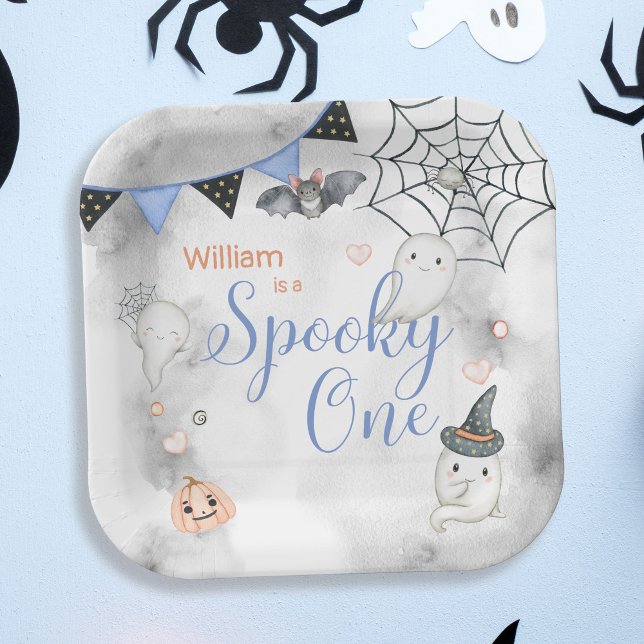 Spooky One Cute Halloween Ghost 1st Birthday Party Paper Plates (Creator Uploaded)