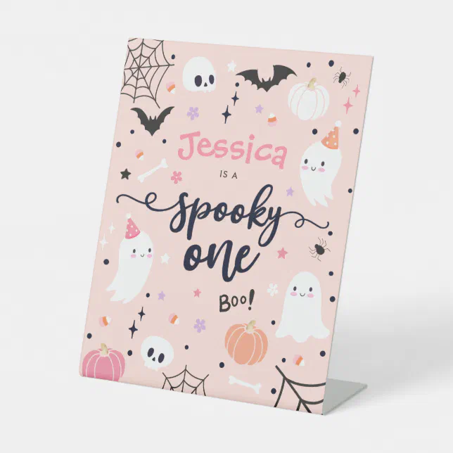 Spooky One Cute Halloween Ghost 1st Birthday Party Pedestal Sign | Zazzle