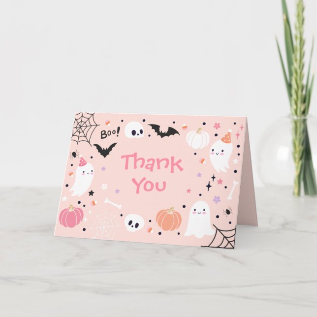 Spooky One Cute Halloween Ghost Birthday Party Thank You Card (Front)