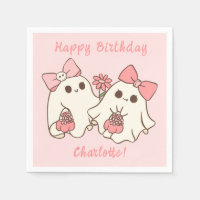 Spooky One Cute Pink Ghost & Bows 1st Birthday