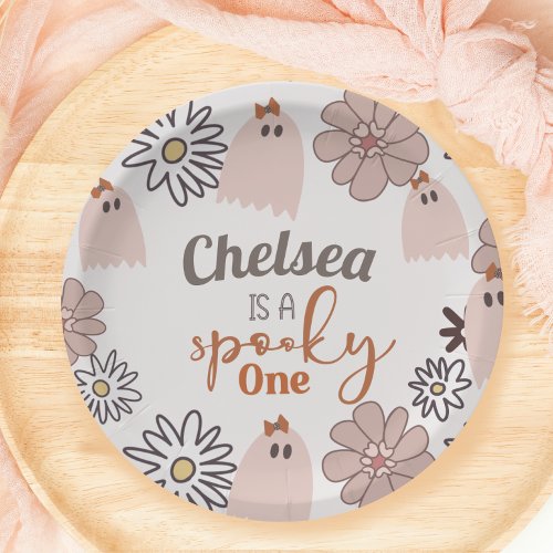 Spooky One Cute Pink Ghost Halloween Custom Paper Plates