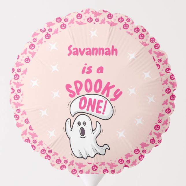 Spooky One Cute Pink Halloween Ghost 1st Birthday Balloon (Back)