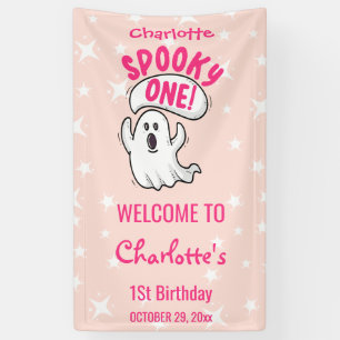 Spooky One Cute Pink Halloween Ghost 1st Birthday Banner