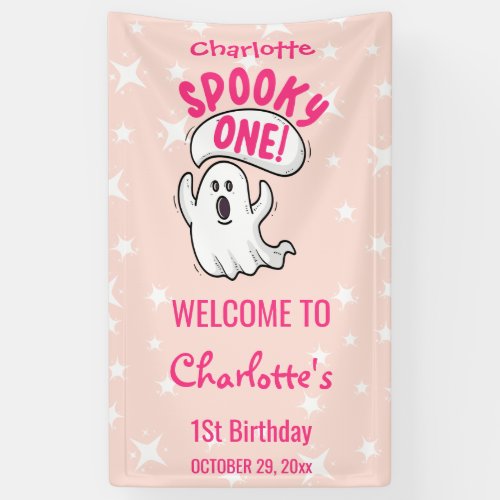 Spooky One Cute Pink Halloween Ghost 1st Birthday Banner