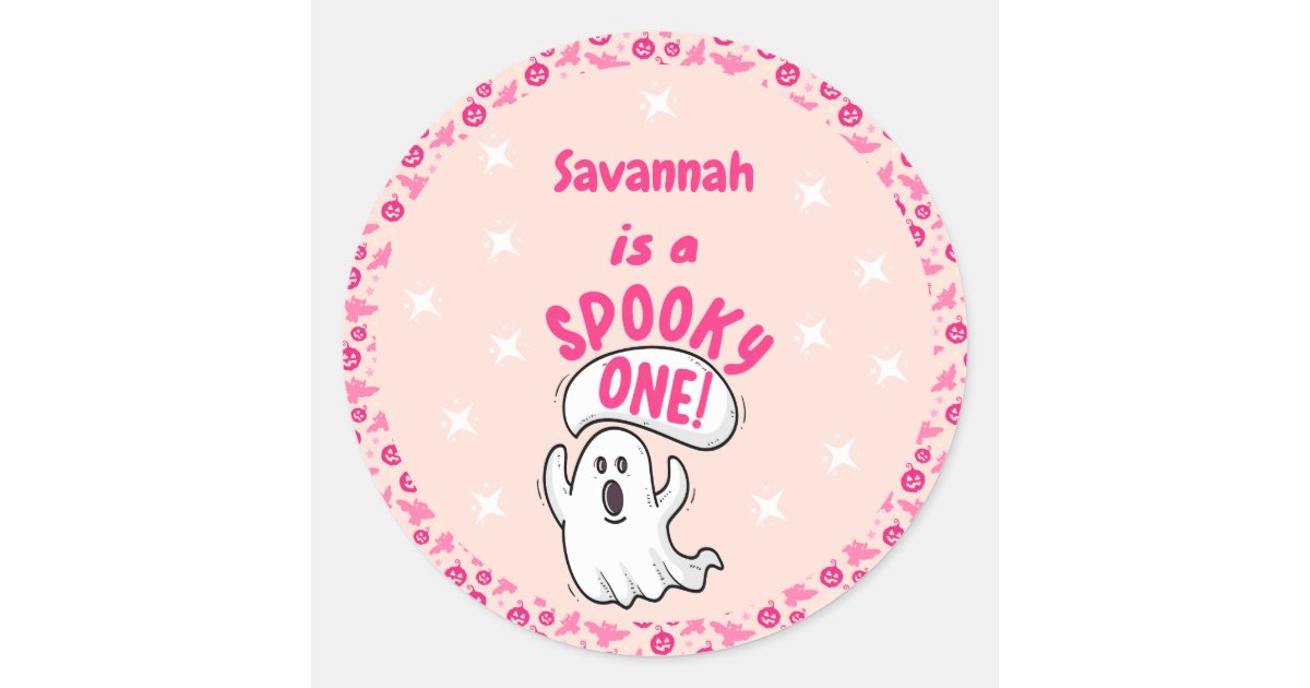 Spooky One Cute Pink Halloween Ghost 1st Birthday Classic Round Sticker ...