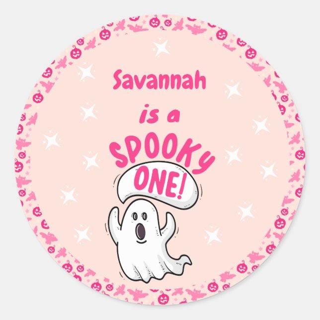 Spooky One Cute Pink Halloween Ghost 1st Birthday Classic Round Sticker (Front)