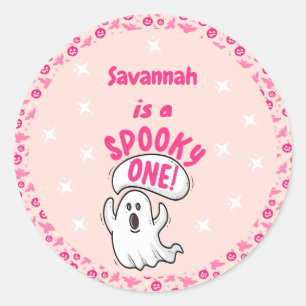 Spooky One Cute Pink Halloween Ghost 1st Birthday Classic Round Sticker