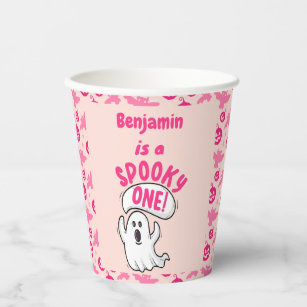 Spooky One Cute Pink Halloween Ghost 1st Birthday Paper Cups