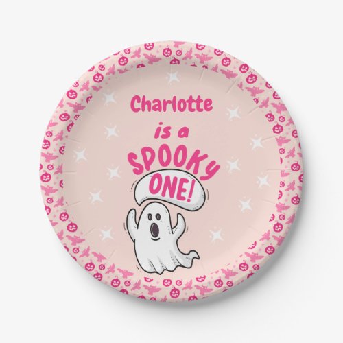 Spooky One Cute Pink Halloween Ghost 1st Birthday Paper Plates