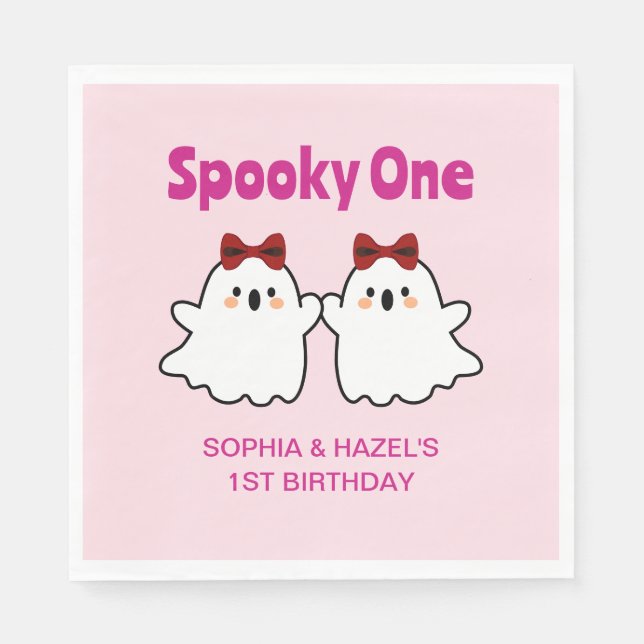 Spooky One Cute Twin Girls Halloween 1st Birthday Napkins (Front)