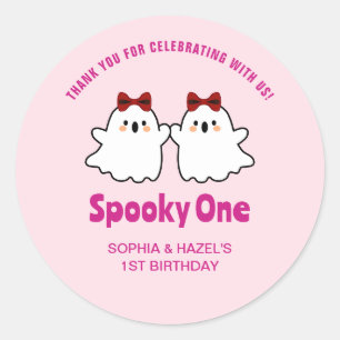 Spooky One Cute Twins Halloween 1st Birthday Favor Classic Round Sticker