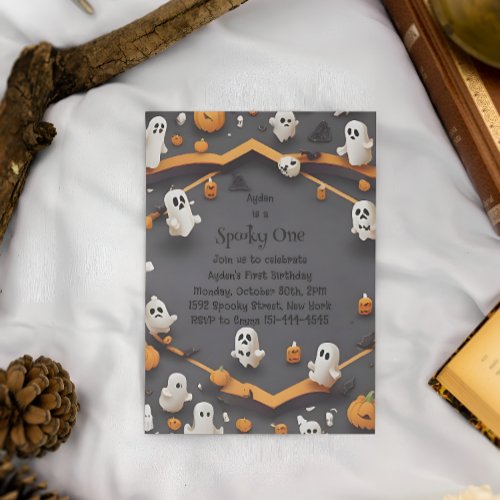 Spooky One Cute Vintage Halloween 1st Birthday Invitation