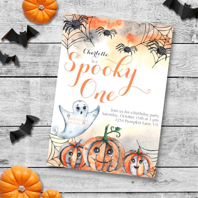 Spooky One Cute Watercolor Halloween 1st Birthday Invitation | Zazzle