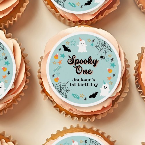 Spooky One First Birthday Blue Cupcake Toppers Edible Frosting Rounds