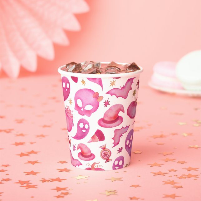 Spooky One First Birthday Pink Ghosts Paper cup (Insitu)