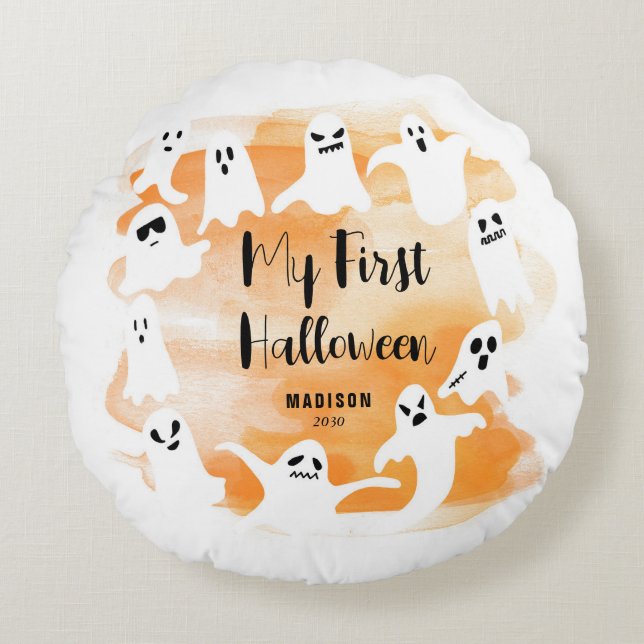 Spooky One First Halloween Birthday Party Round Pillow (Front)