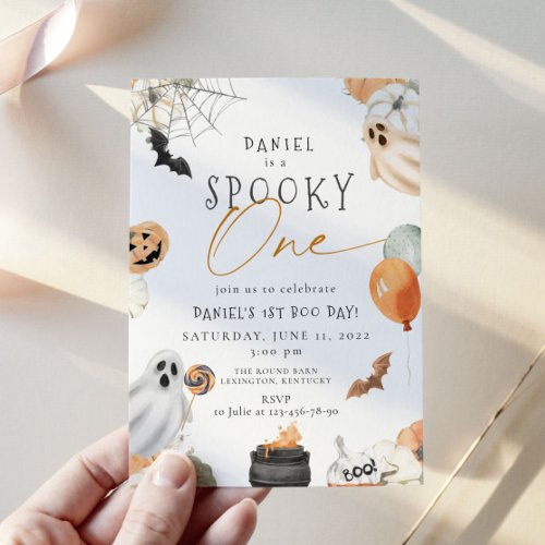 Spooky One Ghost 1st Birthday Halloween Invitation