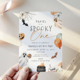 Spooky One Ghost 1st Birthday Halloween Invitation
