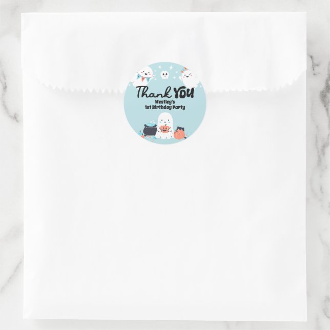 Spooky One Ghost Boy 1st Birthday Party Classic Round Sticker (Bag)