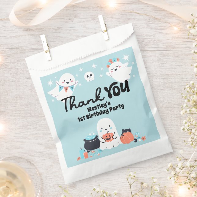 Spooky One Ghost Boy 1st Birthday Party Favor Bag (Clipped)