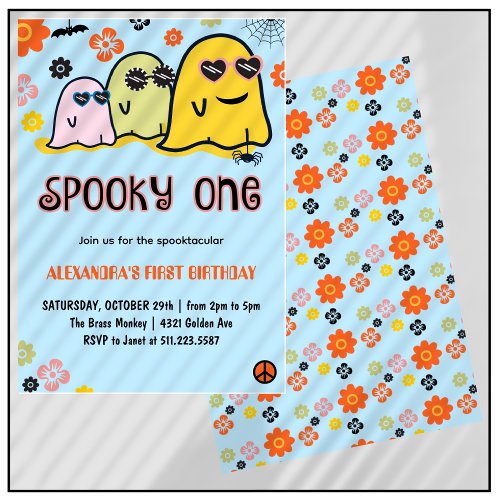  Spooky one Ghost Groovy Halloween 1st birthday Invitation