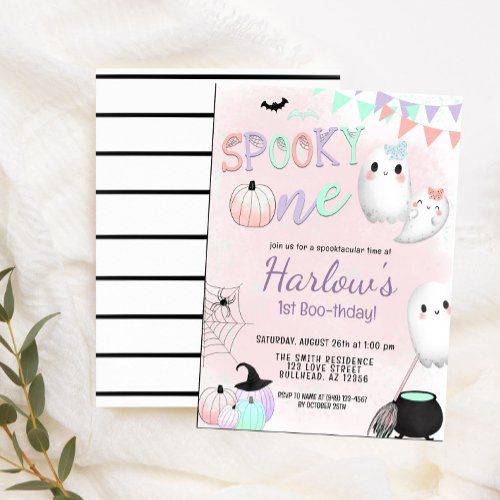 Spooky One Ghost Pastel Halloween 1st Birthday  Invitation