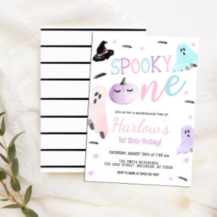 Spooky One Ghost Pastel Pink Halloween Birthday  Invitation