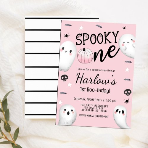 Spooky One Ghost Pastel Pink Halloween Birthday  Invitation