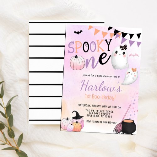 Spooky One Ghost Pastel Purple Halloween Birthday  Invitation