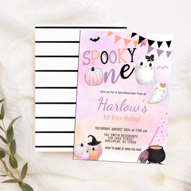 Spooky One Ghost Pastel Purple Halloween Birthday  Invitation (Creator Uploaded)