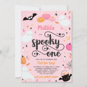 Spooky One Ghost Pink Girl Halloween 1st Birthday  Invitation