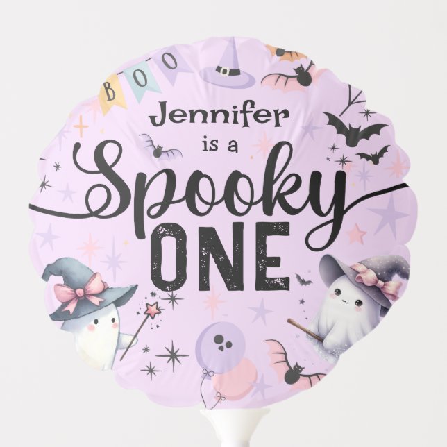 Spooky One Girl Cute Ghost Halloween 1st Birthday Balloon (Front)