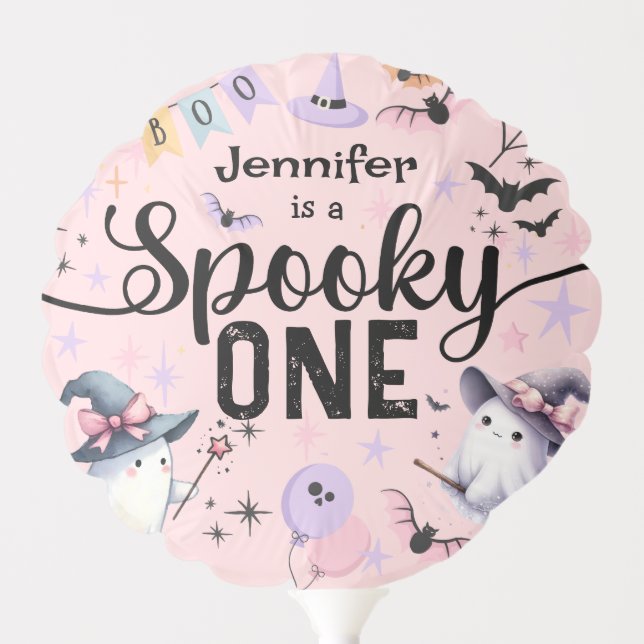 Spooky One Girl Cute Ghost Halloween 1st Birthday Balloon (Front)