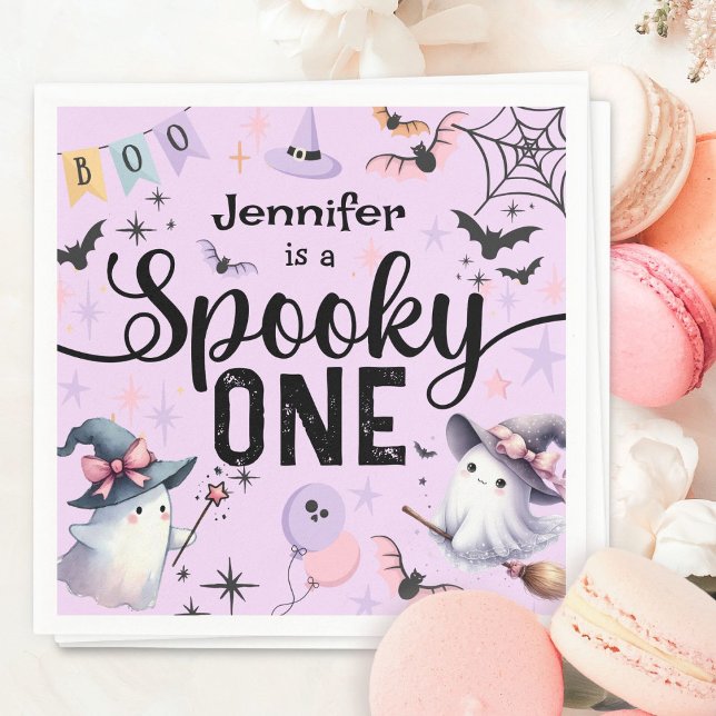 Spooky One Girl Cute Ghost Halloween 1st Birthday Napkins (Creator Uploaded)