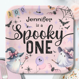Spooky One Girl Cute Ghost Halloween 1st Birthday Paper Plates