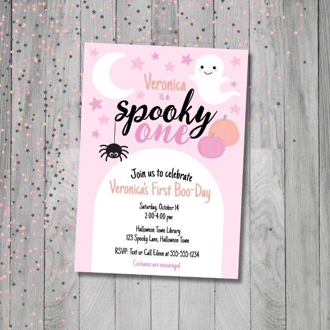 Spooky One Girl First Birthday Invitation (Spooky One First Birthday Invitation)