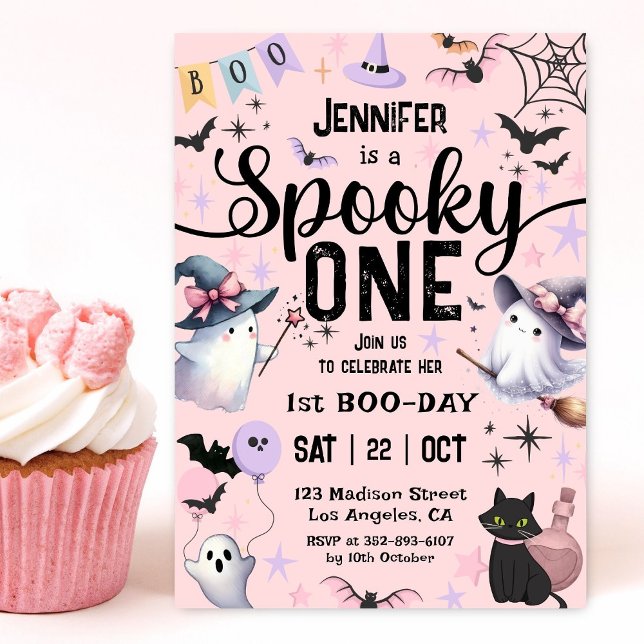 Spooky One Girl Halloween 1st Birthday Boo Ghosts Invitation (Creator Uploaded)