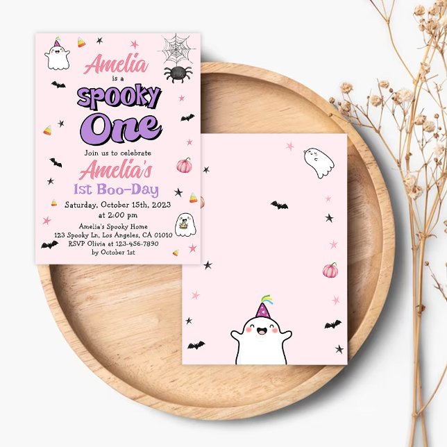 Spooky One Girl Halloween 1st Birthday Cute Ghost  Invitation (Creator Uploaded)