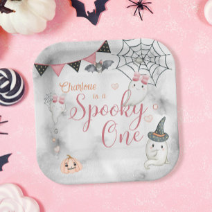 Spooky One Girl Halloween 1st Birthday Paper Plates