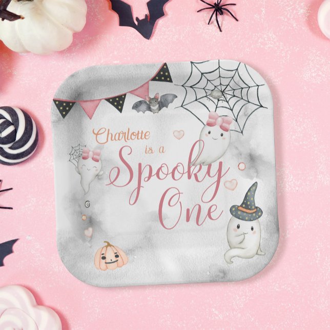 Spooky One Girl Halloween 1st Birthday  Paper Plates (Creator Uploaded)